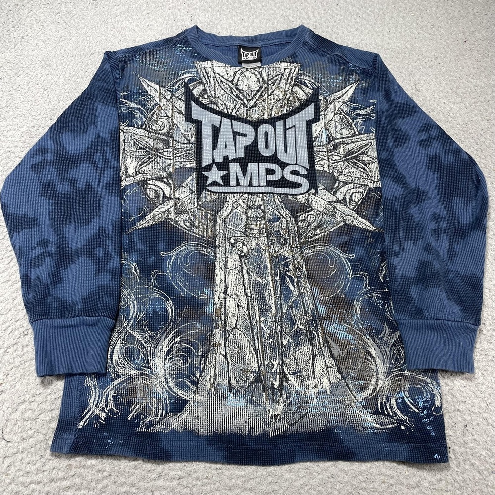 Tapout MPS Shirt‎ Women's Medium Blue Thermal Long Sleeve MMA Art Graphic Print